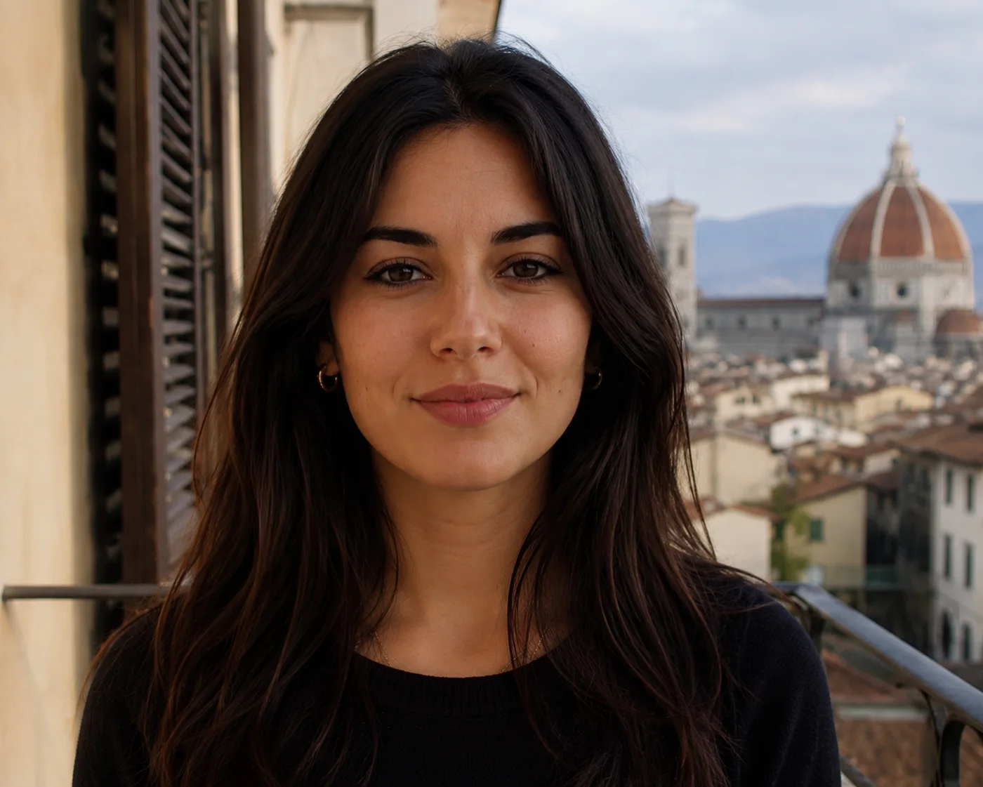 Bianca on a balcony overlooking Florence Cathedral